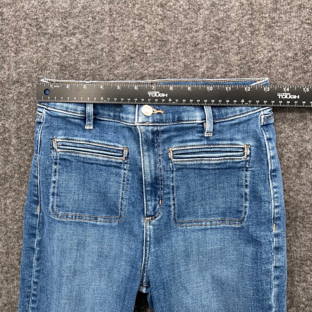 Loft The Kick Crop Jeans Womens 28/6 Medium Wash Blue Patch Pocket High Rise - Picture 11 of 14